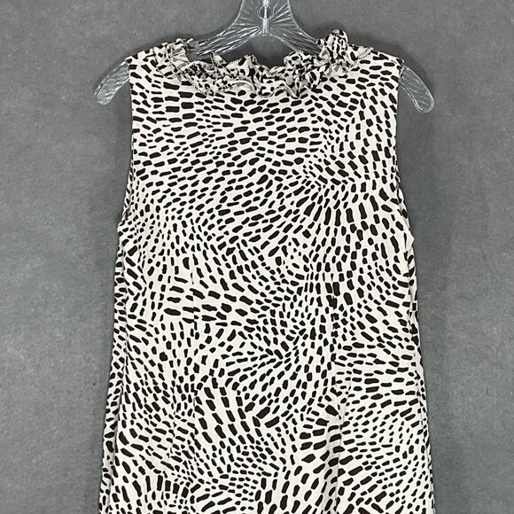 Kate Spade Dress Women Sz M 100% Linen Brushstroke Dot‎ Print Ruffle V-Neck Midi - Picture 6 of 14